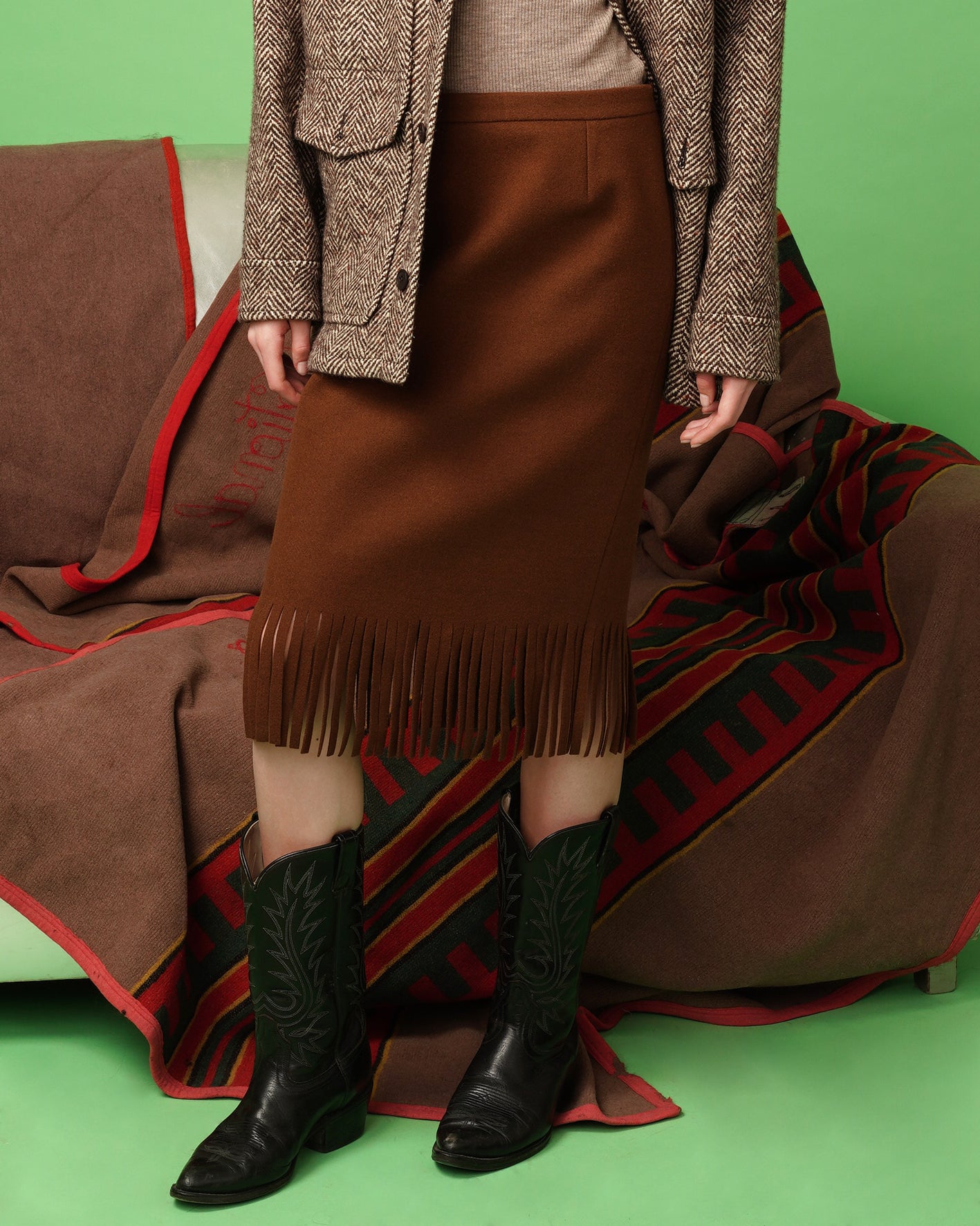 FRINGE SKIRT, Brown