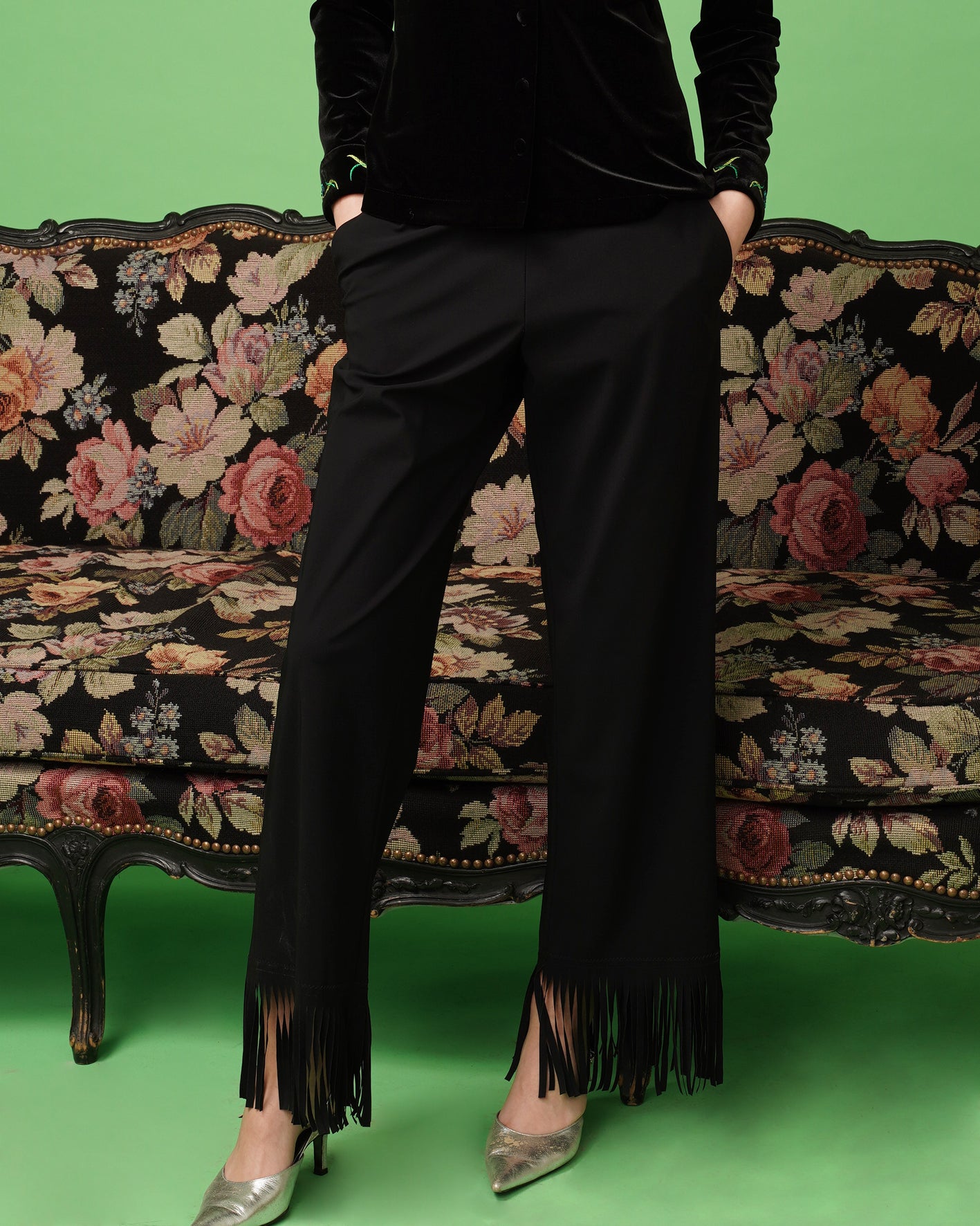 PANTALON À FRANGES, Noir