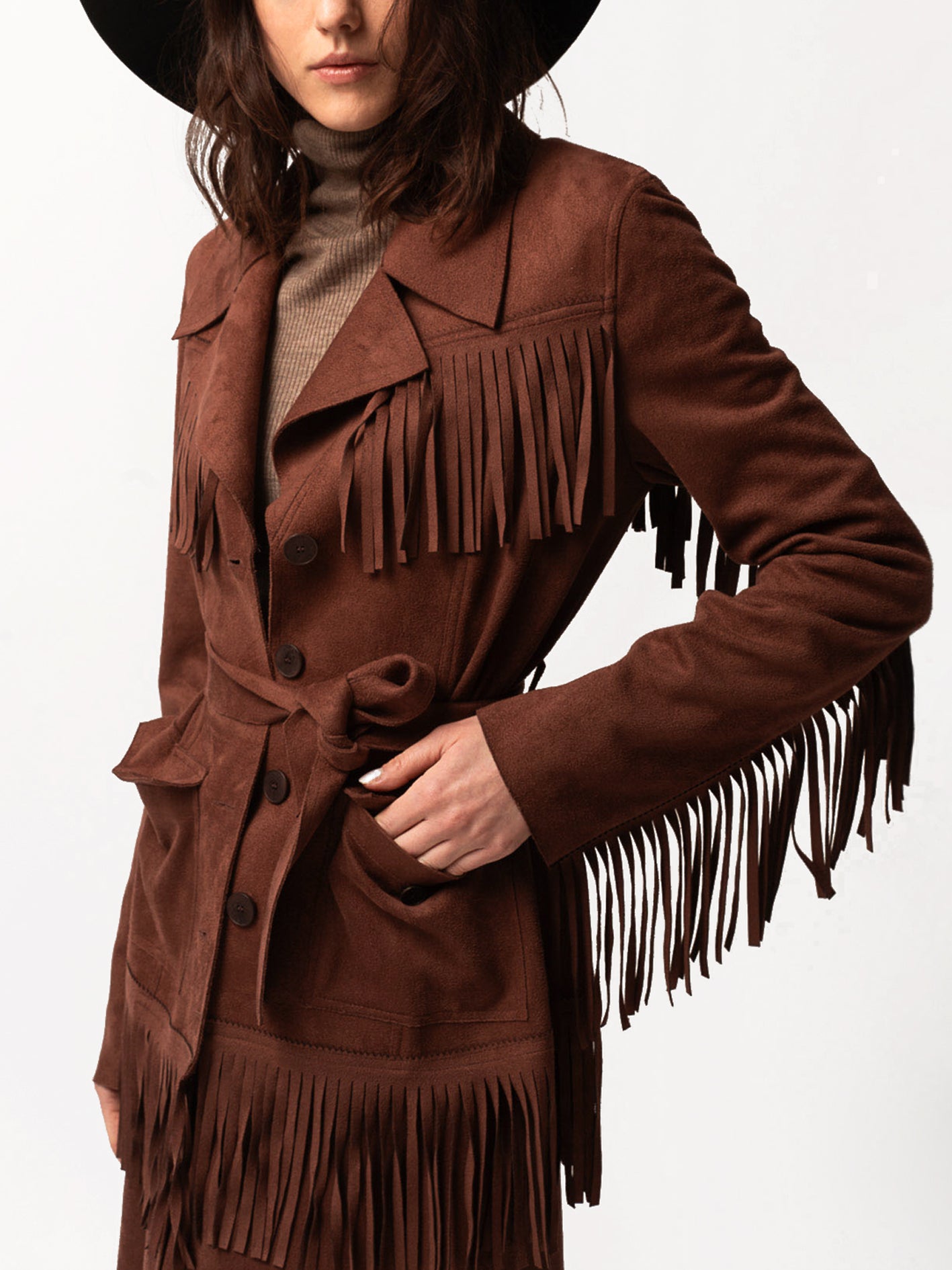 VESTE FRANGE, Marron