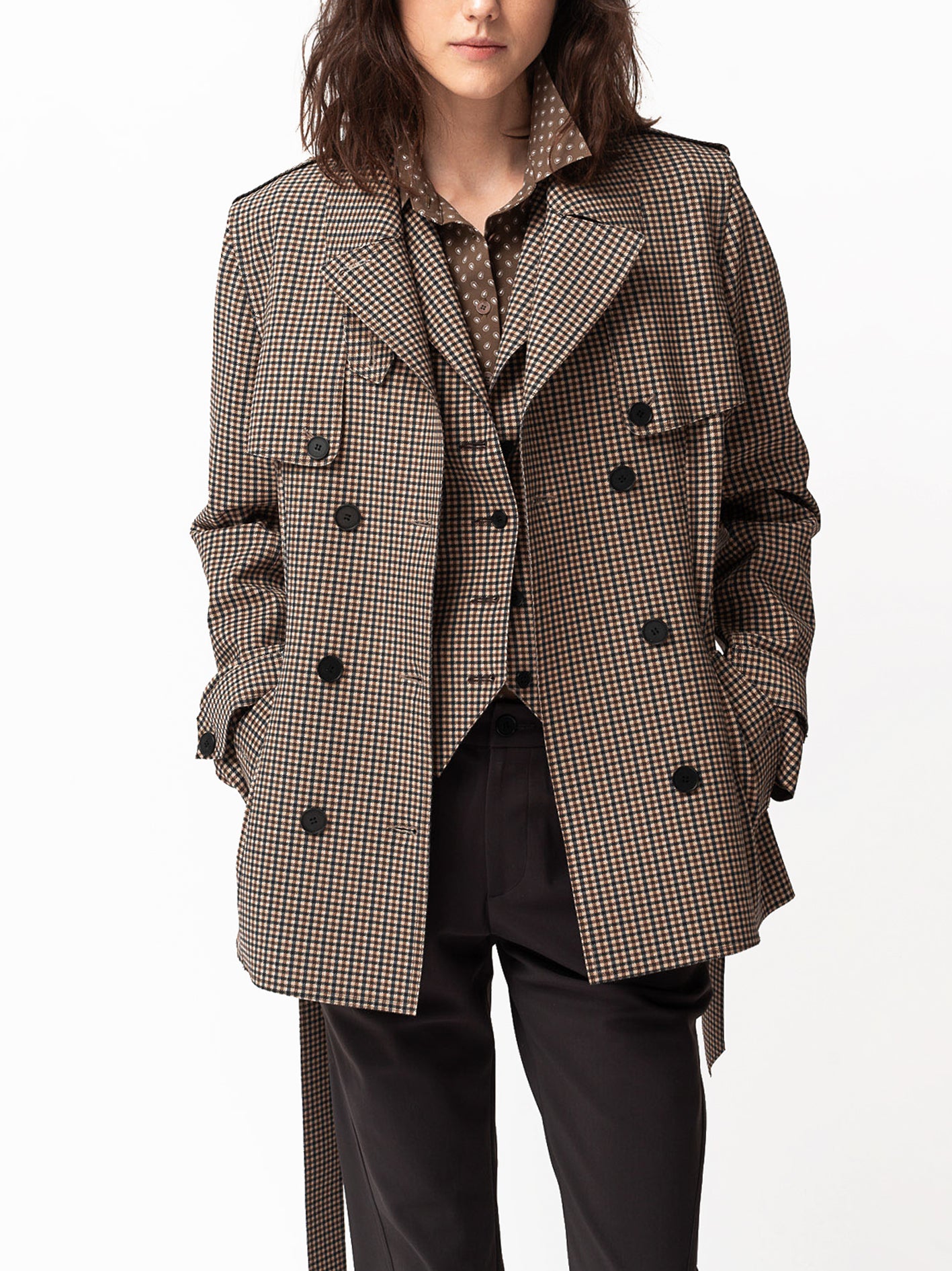 VESTE JERSEY, Pied-de-Poule Beige