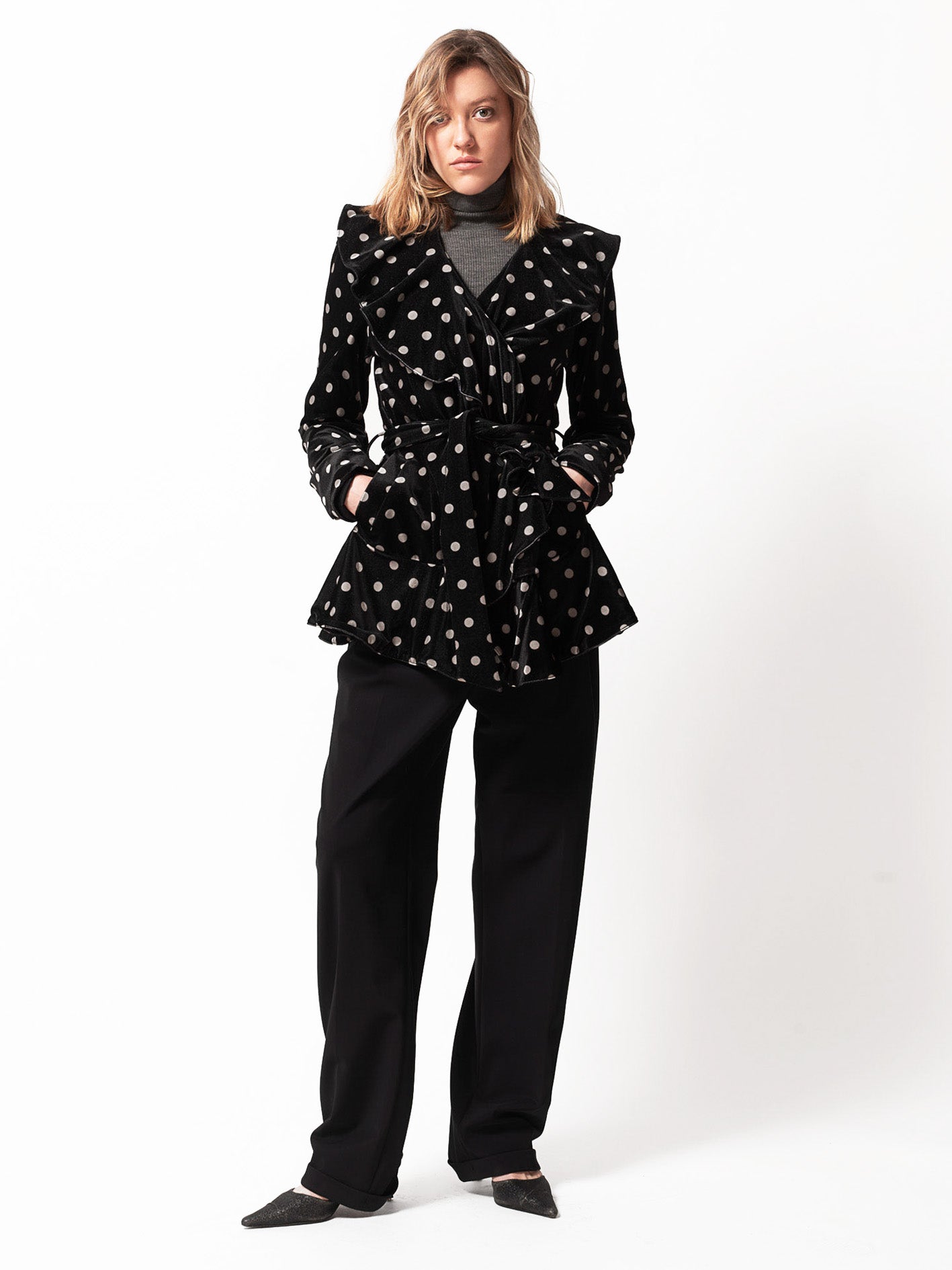 JACKET, Grey Polka Dot