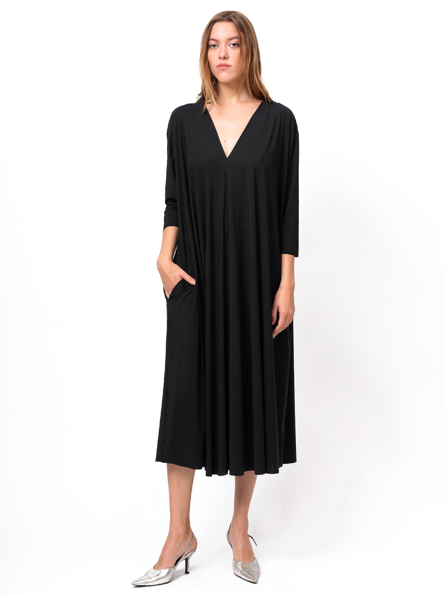 V-NECK DRESS, Black